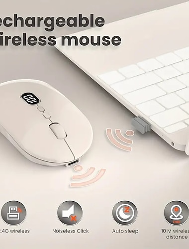  souris légère sans fil avec écran d'affichage de la batterie souris sans fil portable mince 2,4 g pour ordinateur portable souris d'ordinateur à clic silencieux sans fil rechargeable jusqu'à 1600 dpi