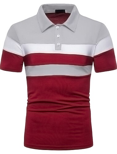  Herren Tennishemd Poloshirt Casual Täglich Kragen Polo-Kragen Kurzarm Geschäftlich Regenbogen Patchwork Regular Fit Rote Marineblau Hellgrau Tennishemd