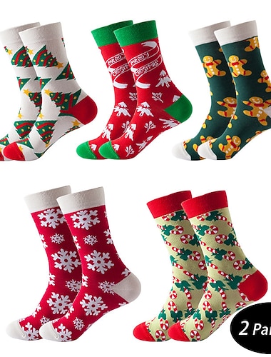 男性用 2組 クルーソックス メンズソックス クリスマスソックス レッド / グリーン ホワイト カラー クリスマス カジュアル 日常 ベーシック 普通の厚さ 秋冬 断熱