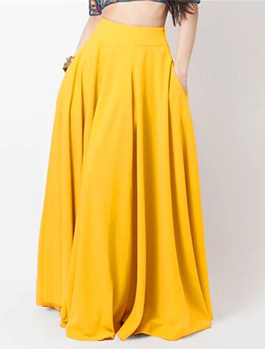  Dames Rok A-lijn Schommel Lange rok Modieus Casual Maxi Hoge taille Rokken Effen Geplooid Zak Vakantie Straat Zwart Geel Rood Lente zomer Polyester