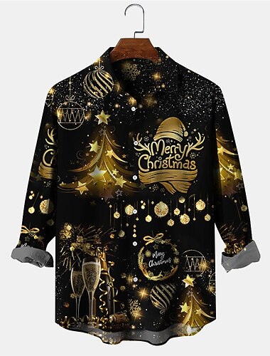  christmas menns christmas scene trykte skjorter skjorter letter tree casual utendørs gate fall &amp; vinter turndown langermet gull s m l