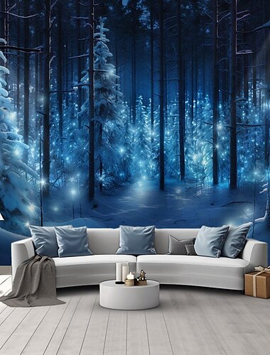  Wandteppich zum Aufhängen, Baum, Winter, weißer Wald, Wandkunst, großer Wandteppich, Wanddeko, Fotokulisse, Decke, Vorhang, Zuhause, Schlafzimmer, Wohnzimmer, Dekoration