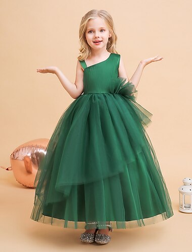  kinderkleidung Mädchen Party Kleid Feste Farbe Ärmellos Formal Leistung Hochzeit Rüschen Elegant Prinzessin Baumwolle Maxi abendkleider Blumenmädchenkleid Frühling Herbst Winter 4-12 Jahre Wei
