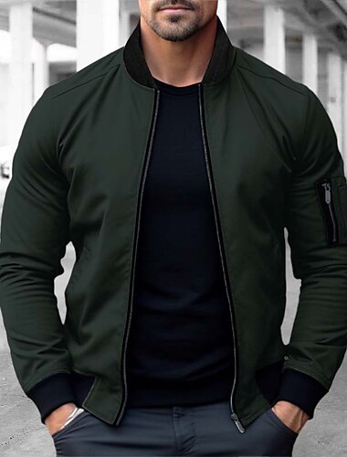  Homens Jaqueta Bomber Jaqueta do time do colégio Ao ar livre Esporte Manter Quente Bolsos Outono Inverno Tecido Moda Roupa de rua Colarinho Chinês Curto Preto Azul Vermelho Verde cáqui Casaco