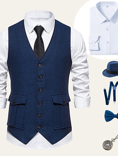  Retro vintage Roaring jaren '20 Jaren 1920 Outfits Hemd Vest Heer Gangster Effen Kleur Normaal Voor heren Halloween Carnaval Nieuwjaar Feest / Uitgaan Schoolfeest Vrijgezellenfeest Volwassenen Ves