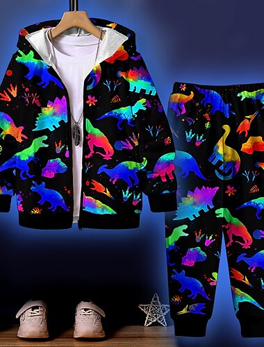  Chlapecké 3D Dinosaurus Mikina a kalhoty Sada Dlouhý rukáv 3D tisk Podzim Zima Aktivní Módní Chladný Polyester Děti 3-12 let Venkovní ulice Dovolená Běžný