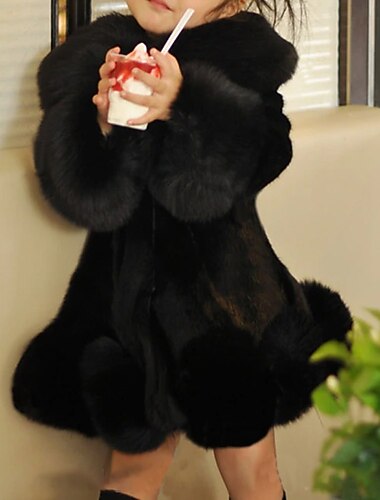  Barn Jente Faux Fur Coat Helfarge Mote Ytelse Bomull Frakk Yttertøy 2-9 år Vår Svart Hvit Rosa