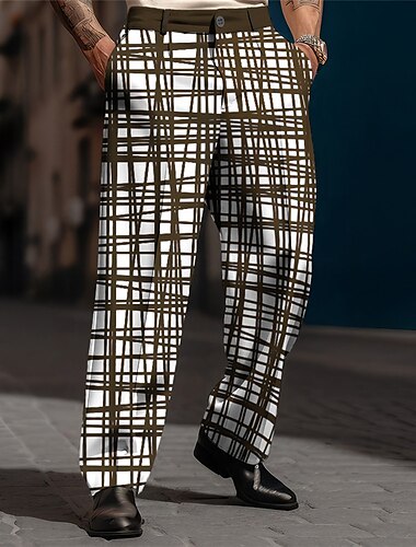  Plaid Geometrie Geschäftlich Abstrakt Herren 3D-Druck Hosen Hose Outdoor Strasse Tragen Sie, um zu arbeiten Polyester Schwarz Blau Braun S M L Hoch Elastizität Hose