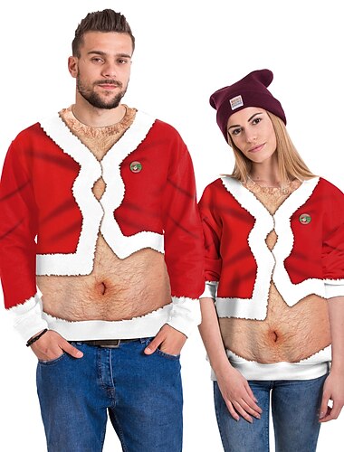  Jul Hattetrøje Pullover Morsom julegenser 3D-utskrift Trykt mønster 3D Lomme foran Graphic Til Par Herre Dame Voksne Jul Karneval Maskerade 3D-utskrift Fest