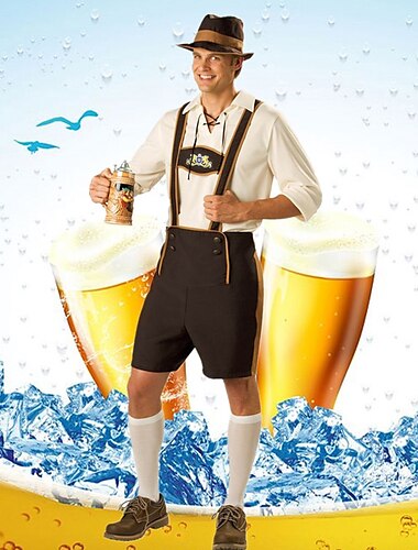  Oktoberfest Costume Blouse / Chemise Lederhosen Couple bavarois Couple Oktoberfest Allemand Munich Prairies Homme Tissu de style traditionnel Haut Shorts Chapeau