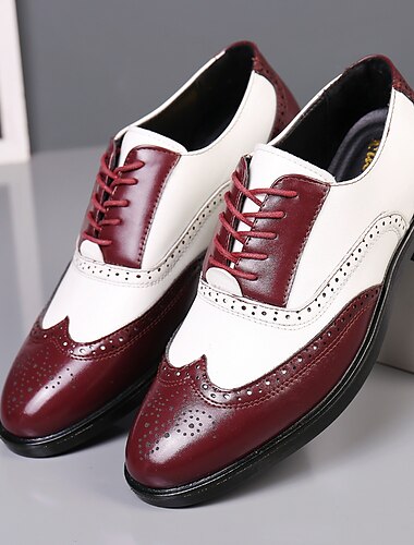  Ανδρικά λευκά και μπορντό παπούτσια Oxford brogue με wingtip, γυαλιστερά δερμάτινα παπούτσια για θεατές εμπνευσμένα από το Gatsby, για τζαζ πάρτι της δεκαετίας του 1920, vintage γάμους και θεματικές επίσημες εκδηλώσεις