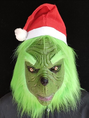  juletyv grønt hår monster maske grønn plysj dukke hodeplagg karneval festdressing rekvisitter grønn plysj dukke maske
