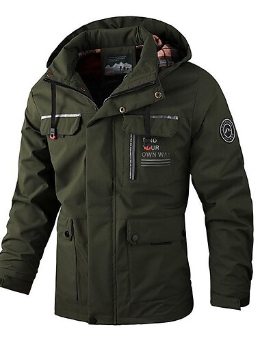  Herren Wintermantel Winterjacke Sport Jacke Regenjacke Outdoor Campen und Wandern Wasserdicht Windbreaker Zip Tasche Herbst Winter Feste Farbe Modisch Strassenmode Mit Kapuze Standard Wein Schwarz