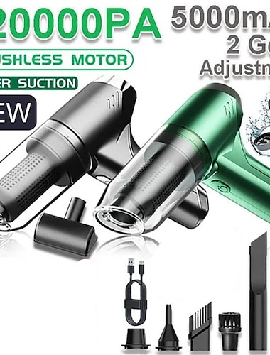  Aspiradora potente inalámbrica para coche de 120000pa, motor sin escobillas, ajuste de potencia de 2 engranajes, máquina de limpieza multifunción, accesorios para el hogar, limpiador inalámbrico