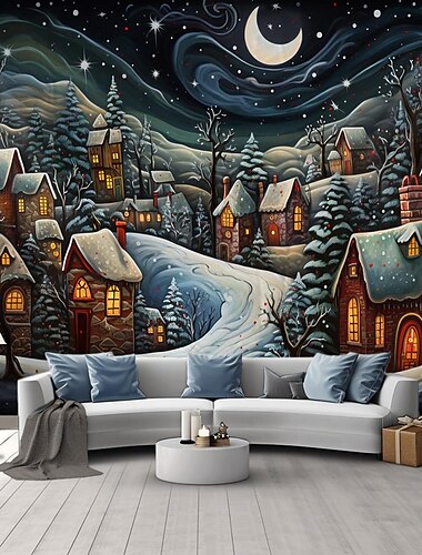 Schneewald Wandteppich Wandkunst skandinavische Volkskunst großer Wandteppich Wandbild Dekor Fotografie Kulisse Decke Vorhang Haus Schlafzimmer Wohnzimmer Dekoration