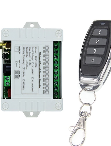  dc12v 24v 36v 4-kanals fjärrkontrollbrytare/inlärningskod 10a relä på av-brytare/433mhz