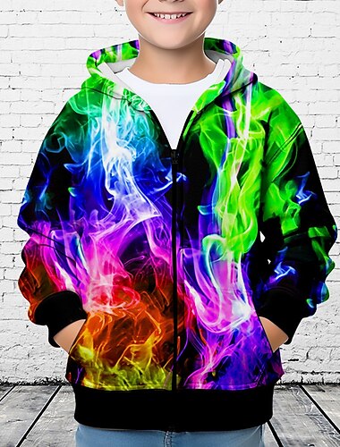  chlapci 3D grafika s kapucí kabát svrchní oblečení s dlouhým rukávem 3D tisk podzim zima móda streetwear cool polyester děti 3-12 let venkovní ležérní denní regular fit