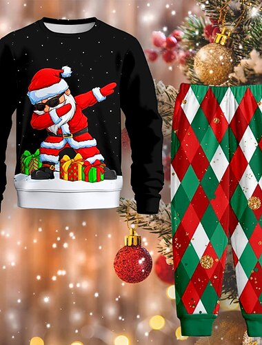Рождественская толстовка с 3d Санта-Клаусом для мальчиков & Комплект брюк с длинными рукавами и 3D принтом, осень-зима, модный, крутой, из полиэстера, для детей от 3 до 12 лет, с круглым вырезом, для   Рождественская толстовка с 3d Санта-Клаусом для мальчиков & Комплект брюк с длинными рукавами и 3D принтом, осень-зима, модный, крутой, из полиэстера, для детей от 3 до 12 лет, с круглым вырезом, для