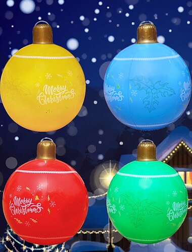  24インチのライトアップクリスマスインフレータブルボール、ライト付き、巨大なクリスマスオーナメント屋外装飾、クリスマスデコレーション屋外ガーデン用クリスマス膨らませるPVCボール、カラフルなクリスマスツリーバルーン