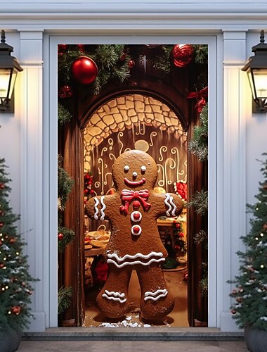  juledørdekorationer honningkager mand dørdæksler dør gobelin dør gardin dekoration julebagtæppe dør banner til hoveddør ferie fest indretning forsyninger