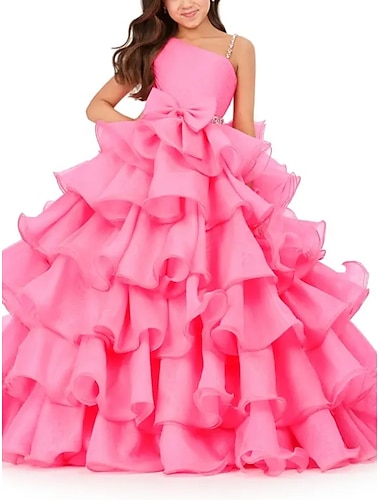  Princesa Hasta el Suelo Vestido de Niña Florista Pompa Niñas lindo vestido de fiesta Gasa con Lazo(s) A Capas Ajuste 3-16 años