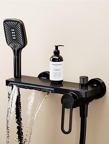  Wasserfall-Badewannenarmatur, Badezimmer-Hochdruck-Hochfluss-Badewannen-Duscharmaturen im minimalistischen Stil, höhenverstellbarer Handbrausehahn im Lieferumfang enthalten, Innenseiten mit Keramikventilen