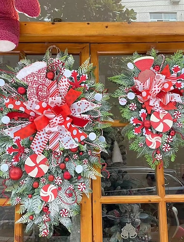  kerstkrans buiten voor voordeur winterkrans raam muurdecoratie kunstmatige krans ondersteboven hangende ornamenten voordeur muurdecoratie vrolijke kerstboomkrans