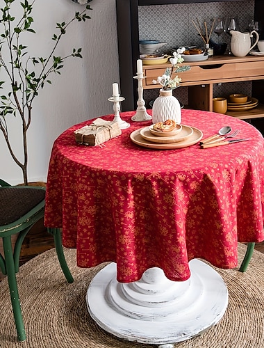 bordsduk, bomullslinne vintage rund duk blommig pastoral bordsduk tvättbar bordsduk för inomhus utomhus, bondgårdsinredning, picknick