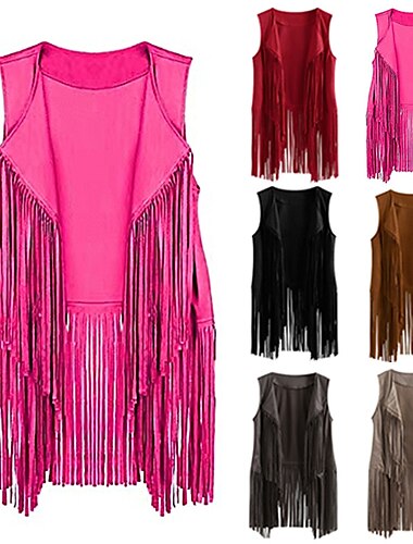  Retro vintage Jaren '60 Jaren '70 Suède Vest Hippie Schijf Kwastje Dames Voor meisjes Kerstmis Halloween Carnaval Prestatie Feest / Uitgaan Prideparade Volwassenen Ves