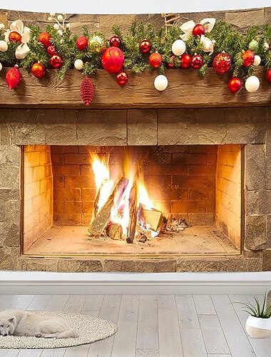  クリスマスの飾り、暖炉、吊り下げタペストリー、壁アート、クリスマスの大きなタペストリー、壁画、装飾、写真、背景、ブランケット、カーテン、自宅、寝室、リビングルームの装飾