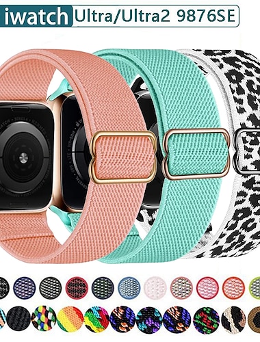  Συμβατό με Ζάντα ρολογιού Apple Watch 38mm 40mm 41mm 42mm 44mm 45mm 49mm Πλεκτό Ελαστικό Ρυθμιζόμενο Ύφασμα Ανταλλακτικό λουράκι ρολογιού για iwatch Ultra 2 Series 9 8 7 SE 6 5 4 3 2 1