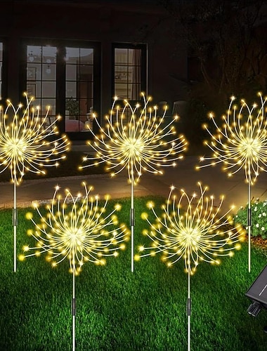  5pçs 5 W Luzes Solares LED Luzes e lanternas de caminho Energia solar Decoração do casamento de Natal 8 modos de iluminação Branco Quente Branco Frio Verde 5 V 600 Contas LED