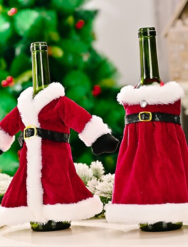  1ピースクリスマスワインボトルカバー、セーターサンタクロースワインボトルカバーデコレーションクリスマスワインボトルバッグクリスマスワインボトルドレスコートクリスマス新年結婚式ホリデーパーティーサプライヤー