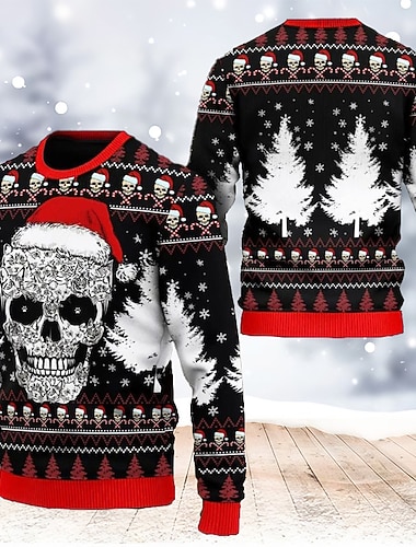  ruma joulupaita miesten joulupusero neulepuserot kallo gootti neuleprintti neule neule uudenvuodenaaton neule ulkona päivittäin loma pitkähihaiset neulepuserot viini