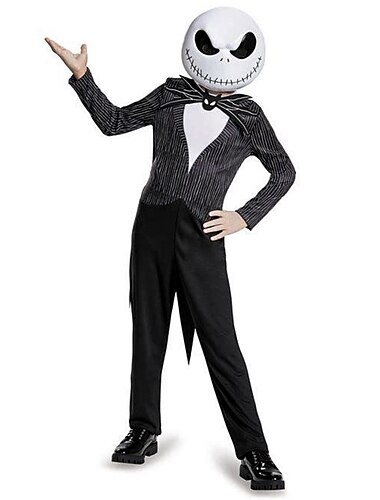  ג'ק סקלינגטון קַרנָבָל תחפושות קוספליי תחפושת למסיבה הסיוט שלפני חג המולד קוספליי בגדי ריקוד ילדים בנים בנות חג המולד האלווין (ליל כל הקדושים) קרנבל הצגה מפלגה ליל כל הקדושים תחפושת קרנבל קלה