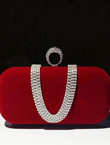  Damen Clutch Abendtasche Handgelenktasche Clutch-Taschen Samt Party Valentinstag Brautparty Strass Kristalle Kette Großes Fassungsvermögen Leicht Langlebig Einfarbig Schwarz Rote Blau