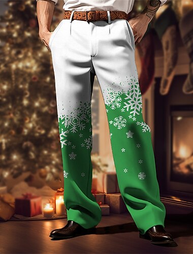  jul menns julescene trykte bukser snøfnugg business casual 3d print bukser utendørs street wear til jobb stygg polyester vin svart blå s m l høy elastisitet bukser