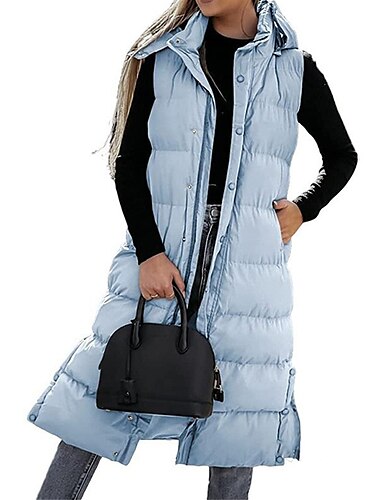  Damen Weste warm halten Atmungsaktiv Knopf Tasche Modisch Brautkleider schlicht Streetstyle Glatt Outdoor Urlaub Strasse Freizeitskleidung Einreihiger Verschluss Lang Kapuzenpullover Regular Fit