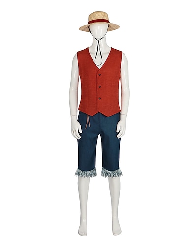  Monkey D. Luffy Anime Abiti Cosplay Halloween Carnevale Gilet Pantaloni Cappello Per Per uomo Per donna Adulti