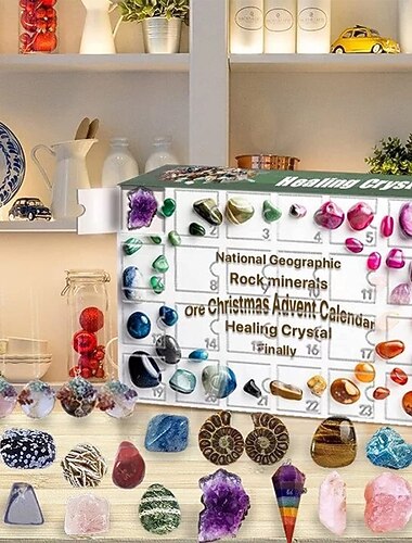  عيد الميلاد تقويم القدوم 24 شبكة المعدنية الخضراء عيد الميلاد مفاجأة تخمين صندوق أعمى شفاء كريستال تقويم القدوم مجموعات الصخور الحصى المصقول الحصى عيد الميلاد العد التنازلي مجلس لعبة مفاجأة هدية