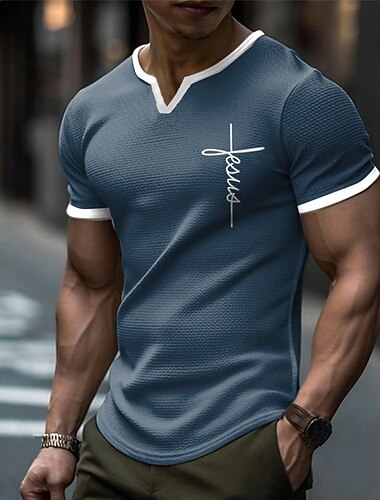  בגדי ריקוד גברים אותיות אֱמוּנָה חולצות גרפיות חולצת טריקו וופל שרוולים קצרים חולצה קצרה הדפסת תלת מימד צווארון V חולצה מעצב יום יומי בָּחוּץ חופשה יומי פול חום תלתן אביב קיץ ביגוד S M L XL 2XL 3XL