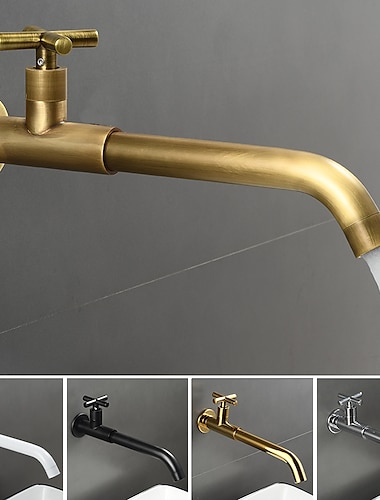  Wall Mounted Bathroom Sink Faucet, Brass Constructed Single Handle One Hole Long Reversible Spout Bath Mixer Taps for Bathroom Sink Tall Vessel, in Black Antique Brass Chrome Silver