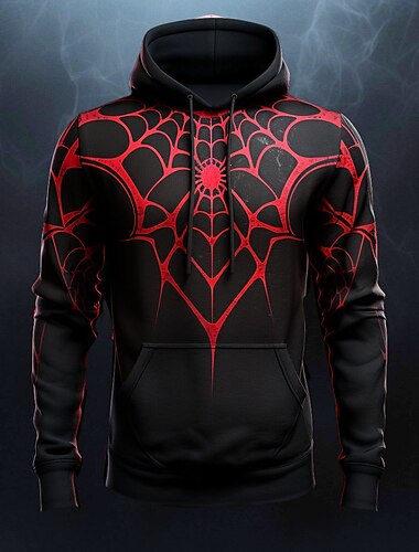  Men's Graphic Spiders Hoodie Hoodies Sweatshirt Hoodie Long Sleeve Hooded Sweatshirt Hooded Fashion 3D Print Sports Outdoor Holiday Vacation Black Grey Black Print Front Pocket Spring &  Fall Designer