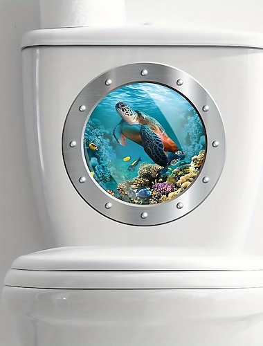  Adesivo per toilette tartaruga 3D da 1 pezzo, modello di finestra sottomarina finta sottomarina, decalcomanie autoadesive per coperchio WC