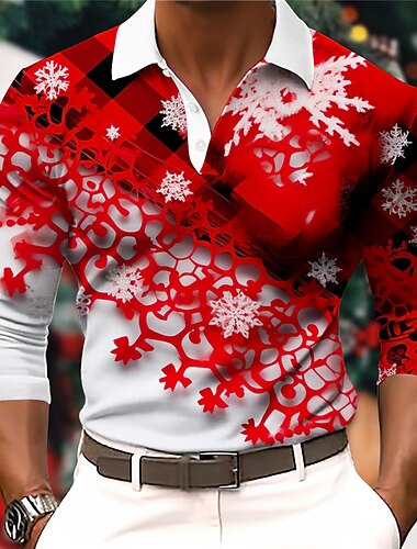 рождество мужская рождественская сцена 3d поло снежинка повседневный принт 3d гольф для активного отдыха повседневная уличная одежда полиэстер длинный рукав рубашки с отложным воротником белое вино   рождество мужская рождественская сцена 3d поло снежинка повседневный принт 3d гольф для активного отдыха повседневная уличная одежда полиэстер длинный рукав рубашки с отложным воротником белое вино