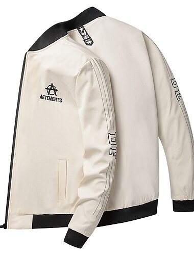  Ανδρικά Μπουφάν Bomber Μπουφάν μετάβασης Casual Jacket Εξόδου Καθημερινά Άνοιξη & Χειμώνας Γράμμα Καθημερινό Όρθιος γιακάς Κοντό Μαύρο Κίτρινο Ρουμπίνι Θαλασσί Μπεζ Σακάκια