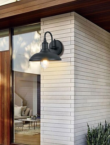  Lámpara de granero para exteriores con sensor de atardecer a amanecer, aplique de pared para exteriores de 12,3 pulgadas, lámpara de montaje en pared para granja, lámpara exterior de cuello de cisne,