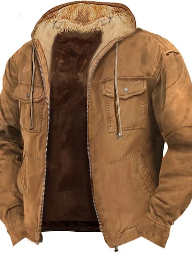  Herren Sweatjacke Kapuzenshirt mit durchgehendem Reißverschluss Fleecejacke Braun Grün Khaki Mit Kapuze Glatt Reißverschluss Vordertasche Sport & Natur Täglich Festtage Polyester Strassenmode Cool