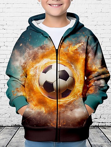  Jungen 3D Fußball Kapuzenshirt Mantel Oberbekleidung Langarm 3D-Druck Herbst Winter Modisch Strassenmode Cool Polyester kinderkleidung 3-12 Jahre Outdoor Casual Täglich Regular Fit