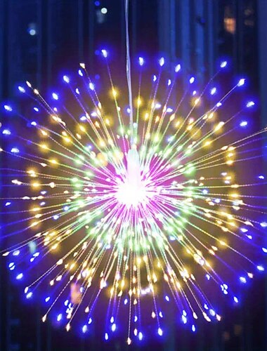  1/2 قطعة من إضاءة الألعاب النارية 200 ليد ضوء خيوط نجمي من النحاس، 8 أوضاع تعمل بالبطارية إضاءة كروية خيالية مزودة بجهاز تحكم عن بعد، إضاءة سقف دافئ أبيض لغرفة النوم والحفلات